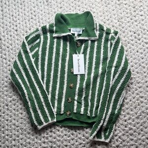 Heartloom Green & White Striped Knit Cardigan with Collar